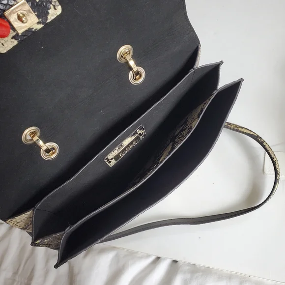 Furla Top Handle Leather Evening Bag Crossbody Purse Snakeskin Print - Picture 11 of 14